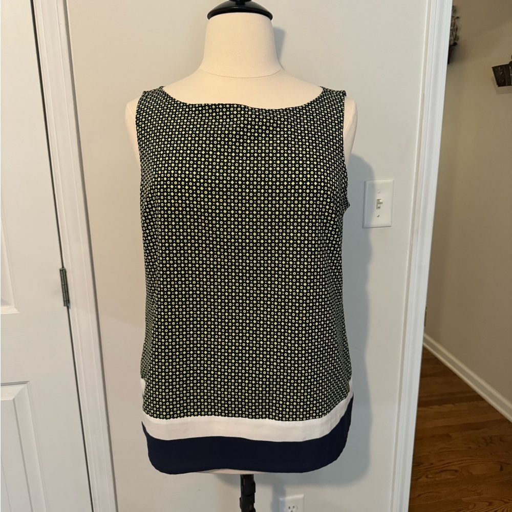 LOFT blouse. Color Navy/white/gold. Size XL- 100% polyester